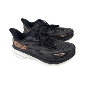 Hoka One One Clifton 9 Wide Running Shoes Women 7 D Black Rose Gold